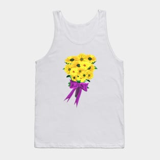 Yellow Sunflowers Bouquet with Purple Ribbon (Navy Blue Background) Tank Top